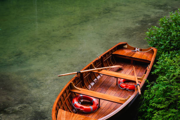 View on Braies Lake and boat