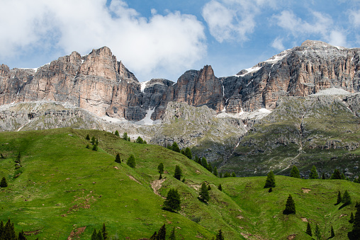 Beautiful landscape with Gran Sasso d'Italia peak at Campo Imperatore plateau in the Apennine Mountains, Abruzzo, Italy