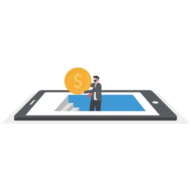 Vector illustration of Make money from mobile app, bank transfer or smartphone payment application, investment or mobile banking concept,