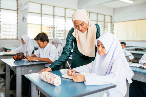 Elementary muslim pupils in primary school in South East Asia