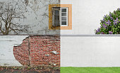 Comparison of a freshly renovated dilapidated house