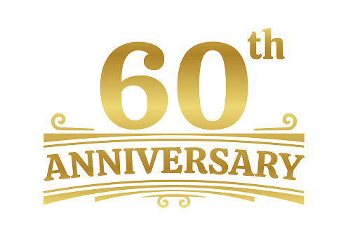 60 years anniversary logo, icon or badge. 60th birthday, jubilee celebration, wedding, invitation card design element. Vector illustration.