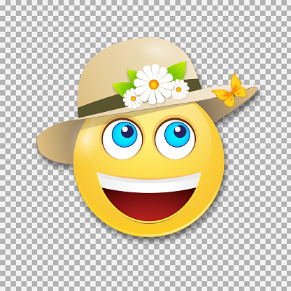 Smiling smiley in a hat .Summer concept.