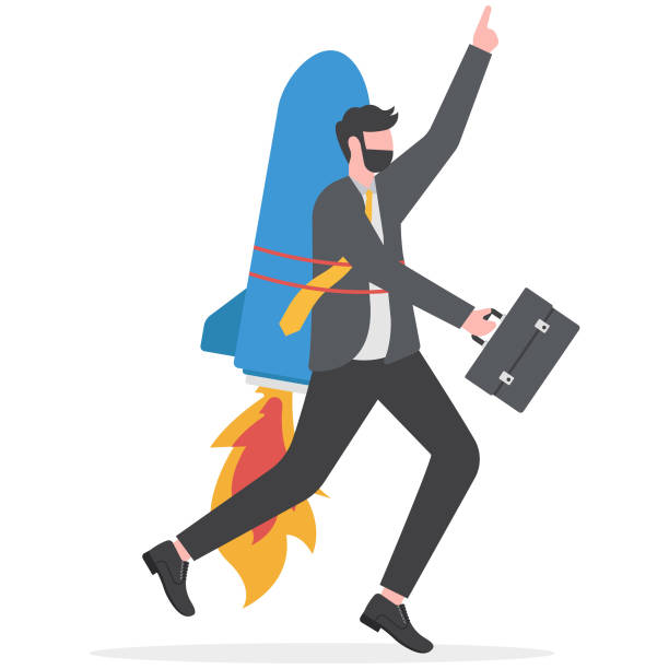 istock Start a business, startup or begin new company, boost business acceleration, fast rising or courage entrepreneur, creativity to win concept, courage businessman with firework booster starting to fly. 1957253141