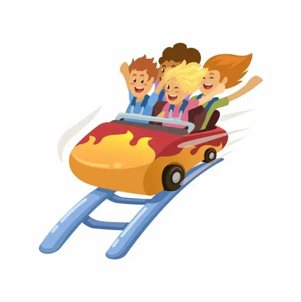 Vector illustration of Roller Coaster Ride Cartoon Illustration Vector