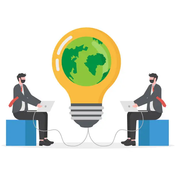 Vector illustration of Energy saving light bulb,ESG,Employee use green energy, Green electricity and power save concept.Sustainability illustration vector.