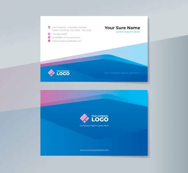 Vector illustration of Double sided business card templates design with blue and magenta abstract shape on white background