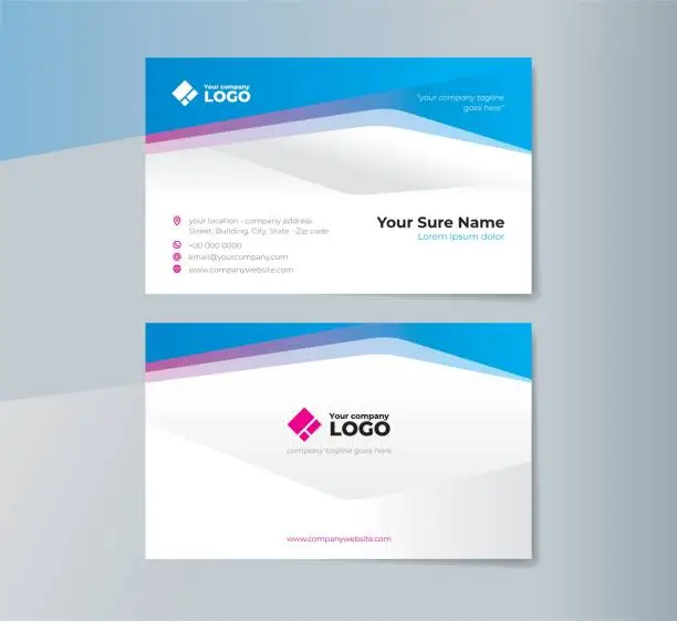 Vector illustration of Double sided business card templates design with blue and magenta abstract shape on white background