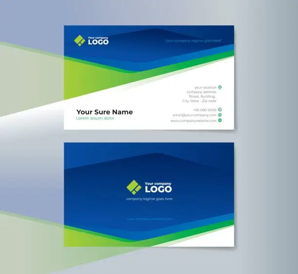 Vector illustration of Double sided business card templates design with blue and green abstract shape on white background