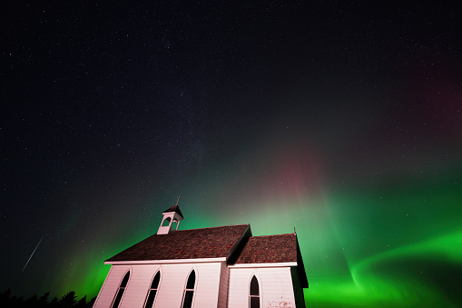 Aurora Northern Lights Saskatchewan Canada Country Church