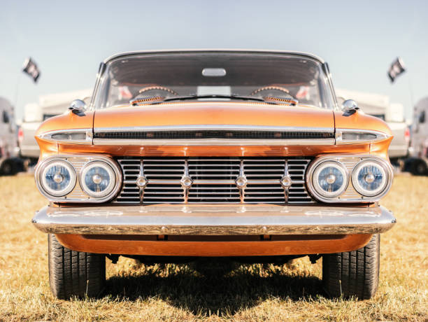 Front view of a old american car.