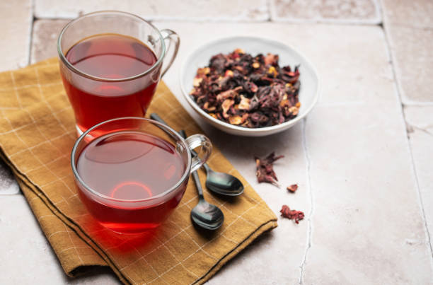 istock Glass cup of hot hibiscus tea. 1957410563