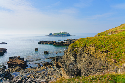 From the cliffs of Godrevy Point to Godrevy Island and lighthouse.
