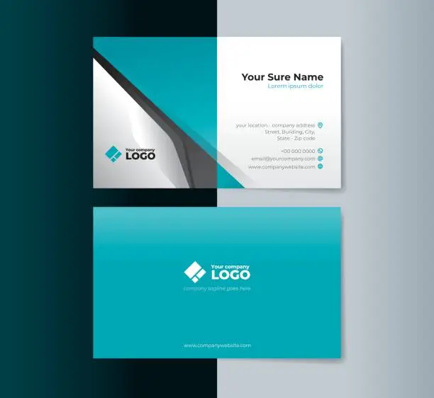 Vector illustration of Double sided business card templates design with aqua blue black and white abstract shape on white background