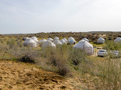 The yurts in the middle of the desert