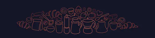 Vector illustration of Coffee, tea line symbol. Cup, dessert, chocolate