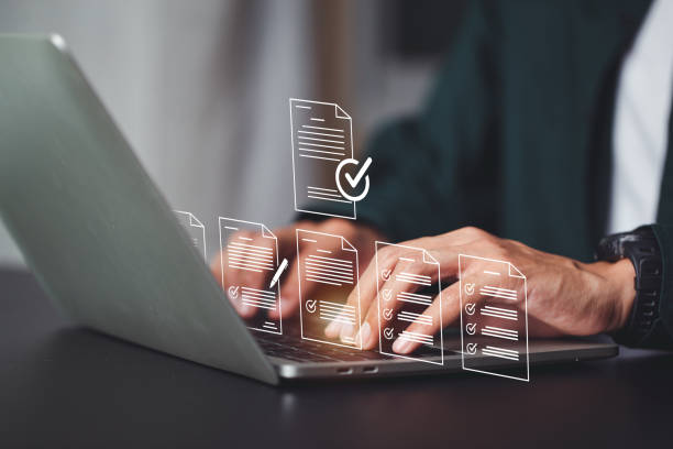 istock Performance checklist, businessman using checklist survey, filling out digital form checklist, take an assessment, questionnaire, evaluation, online survey, online exam.; 1957482300