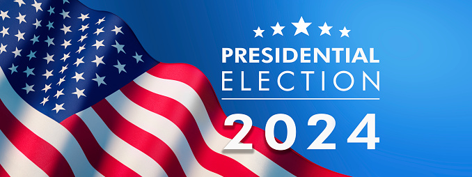 United States of America Presidential Election 2024 Template with Flag and blue Background