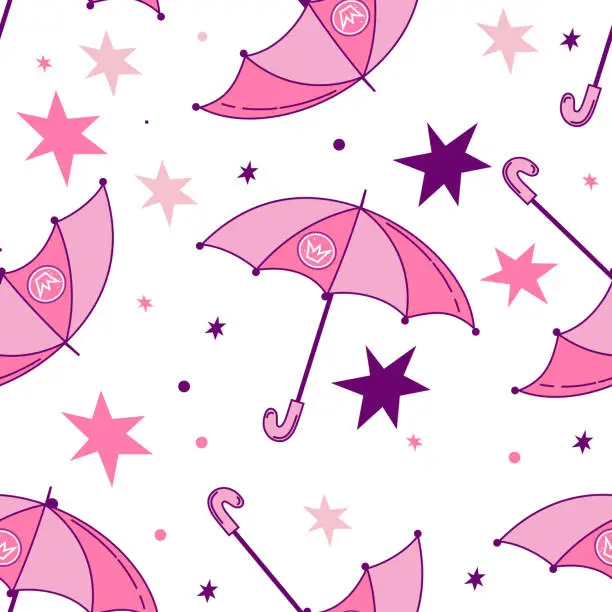 Vector illustration of pattern with pink princess umbrellas in pink style vector