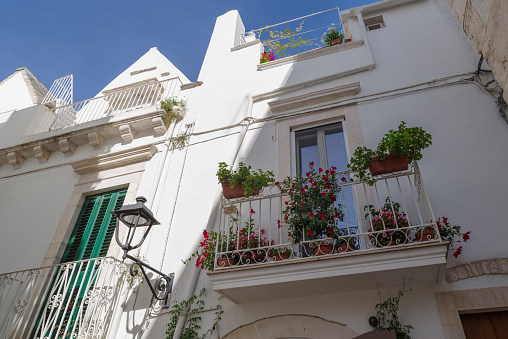 White houses in the historic centre of Locorotondo, Apulia, Italy