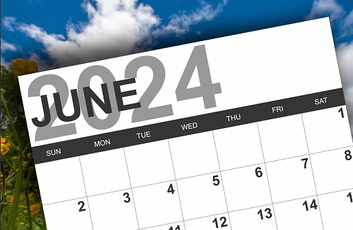 2024 calendar heading of June