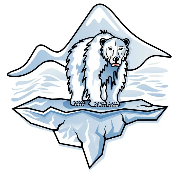 Vector illustration of Polar Bear in Arctic standing on Iceberg illustration