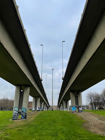 Fly over for the North Circular Road over Redbridge Roundabout in east London. December 2021