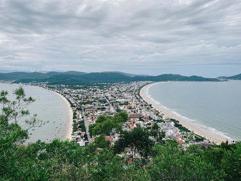 Beautiful view of Canto Grande beach from Trilha do Macaco, Florianopolis, Brazil. High quality photo