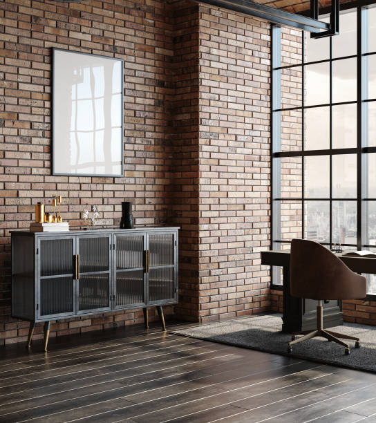 istock Frame mockup in living room loft, industrial style 1957617615