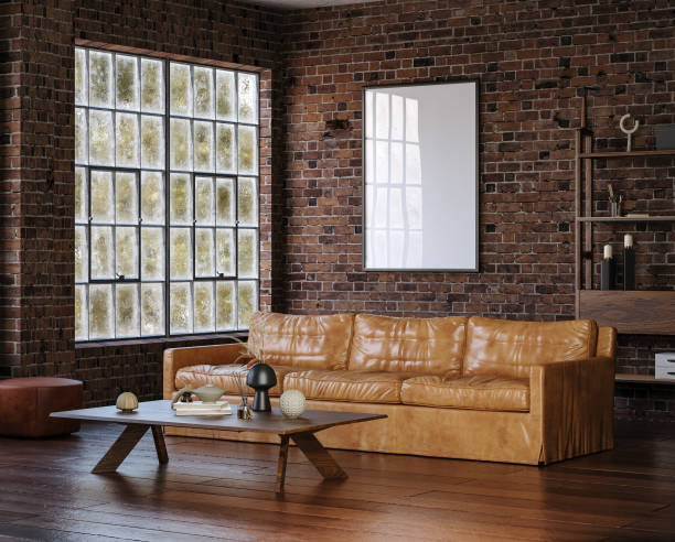 istock Frame mockup in living room loft, industrial style 1957617627