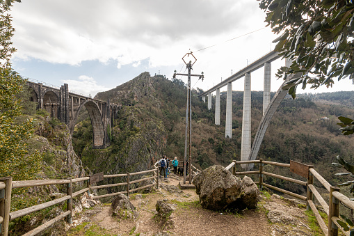 A Ponte Ulla, Spain. The two viaducts over the river Ulla, as seen from the viewpoint called Miradoiro de Gundian