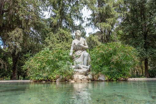 Rome, Italy - July 26, 2023 : Statue in the Gardens of Villa Borghese in Rome, Italy.