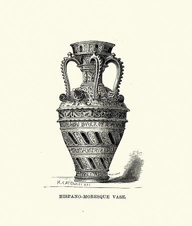 Vintage illustration Hispano moresque vase, Spanish ceramic, History, Spain., 19th Century illustrated by Gustave Dore