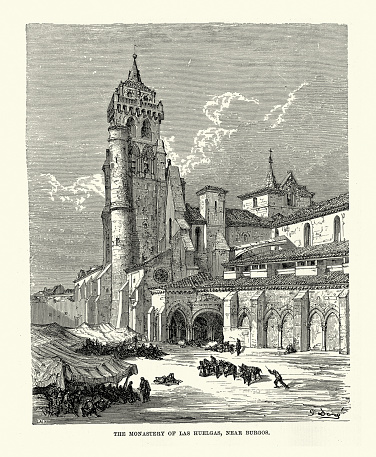 Vintage illustration The Huelgas Monastery a monastery of Cistercian nuns, near Burgos, Spain, 19th Century illustrated by Gustave Dore