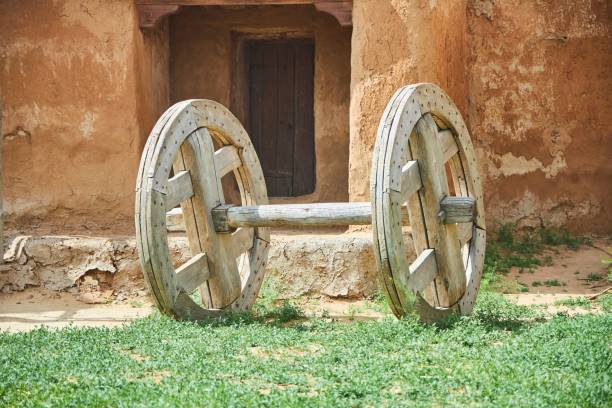 istock Antique wheels on a wooden axle. 1957647223