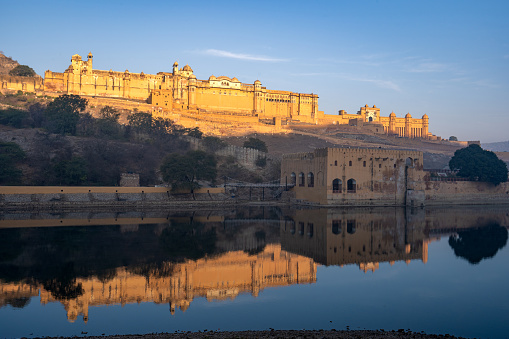 Beautiful architecture of the historic Amber Palace or Amber Fort in Jaipur, Rajasthan, India Asia.