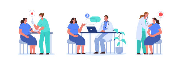 illustrazioni stock, clip art, cartoni animati e icone di tendenza di doctors and patient - ambulatorio medico