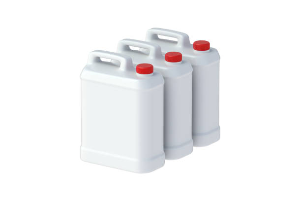 istock Row of plastic canisters isolated on white background. 3d render 1957671550