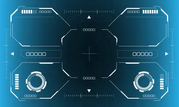 Vector illustration of HUD sci-fi octagon interface screen view hexagon geometric design virtual reality futuristic technology creative display on blue vector
