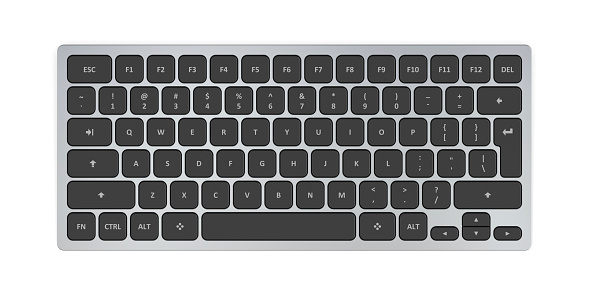 Wireless computer keyboard on a white background, top view
