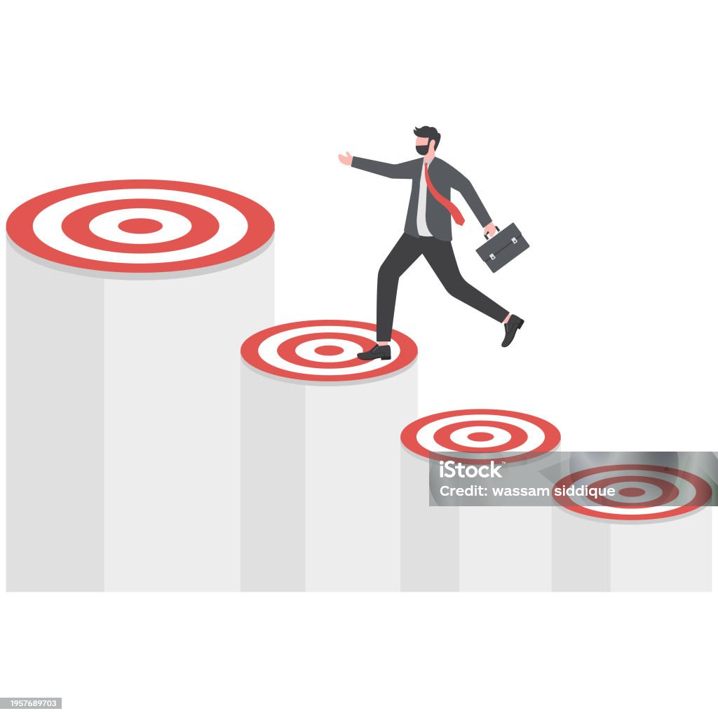 Target Step Businessman Jumps Up Target Step Achievement The Goal Stock ...