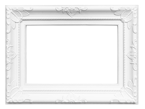 White picture frame isolated on white background. Template mockup