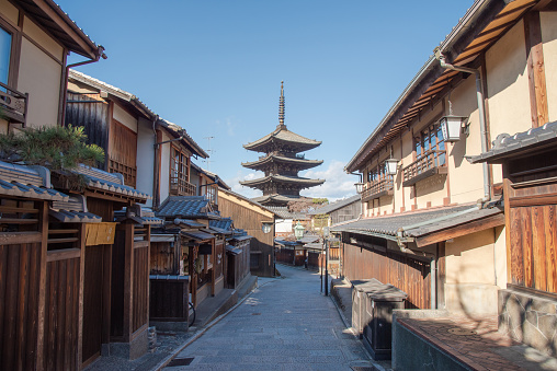 kyoto,Japan -December,22: Gion,The district was built to accommodate the needs of travellers and visitors to the shrine.It eventually evolved to become one of the most exclusive and well-known geisha districts in all of Japan