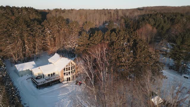 Morning view of Lake House in winter time