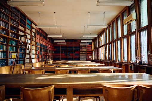 High school library with no people. Copy space.