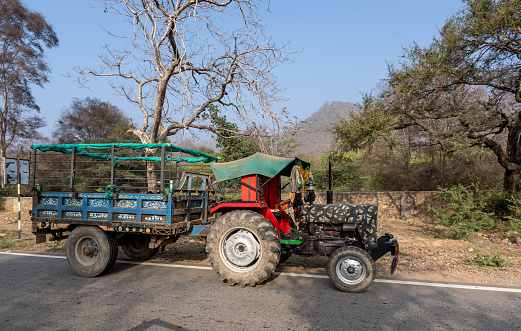 Tractor and cart outside  of Ranthambore National Park in Rajasthan, India Asia