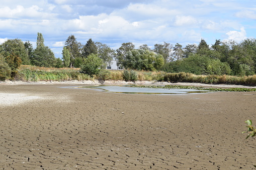 drought summer with a lake almost completely dry