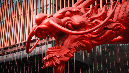 Red Chinese dragon statue . Decoration for the Chinese new year