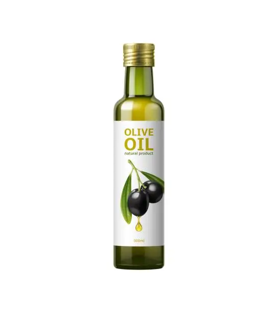 Vector illustration of Realistic bottle of olive oil, package mockup