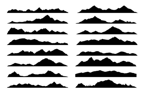 ilustraciones, imágenes clip art, dibujos animados e iconos de stock de siluetas de montaña, colina y roca roca negra - cordillera